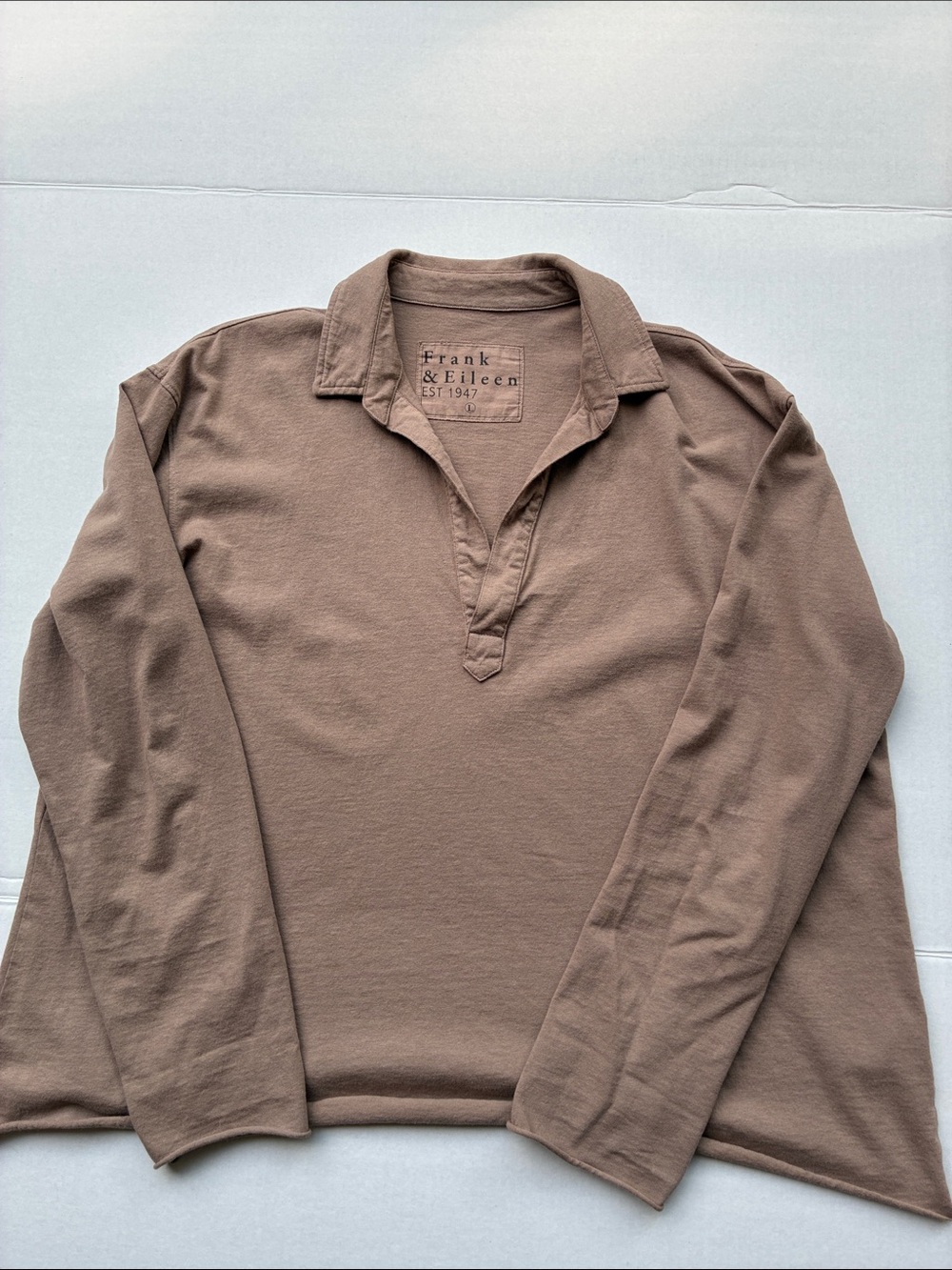 Frank & Eileen Long-Sleeve Polo in Taupe Brown - 100% cotton